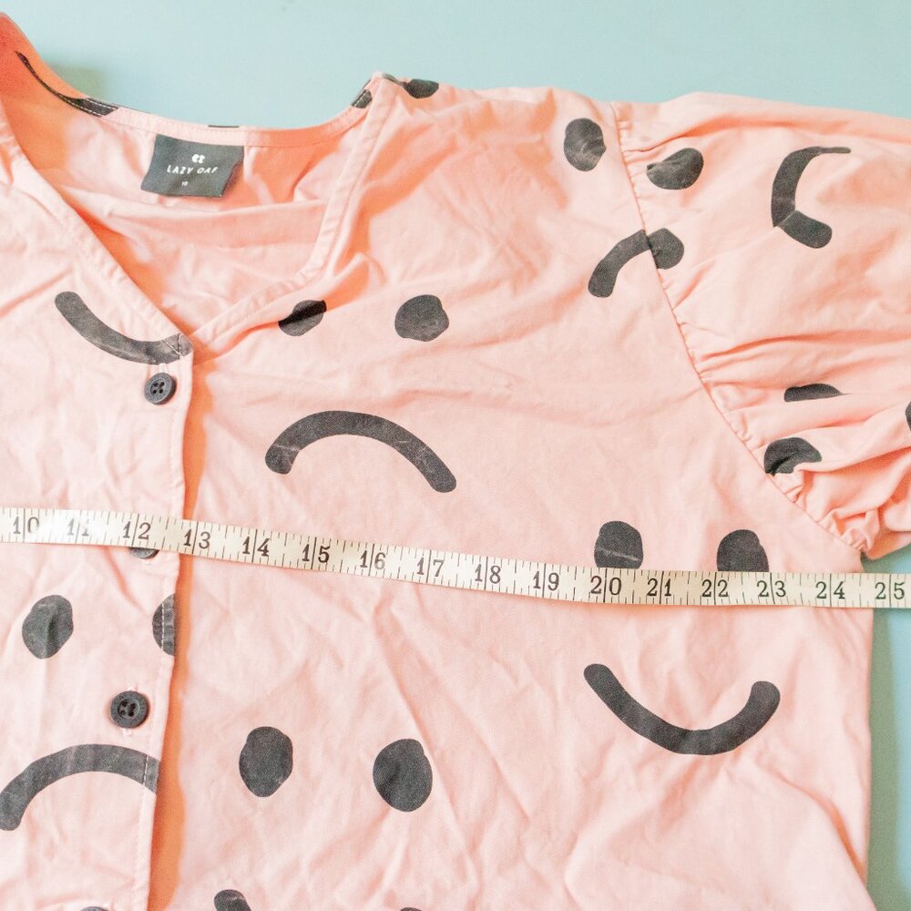 Lazy Oaf Happy Sad Pink Face Blouse - Size 18 - Picture 7 of 10